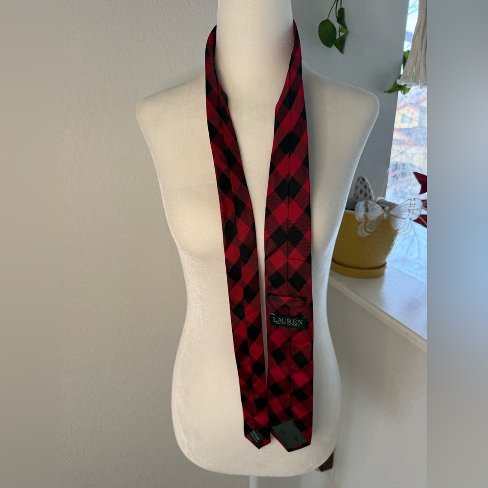 Ralph Lauren Red and Black Plaid Tie - Picture 2 of 3